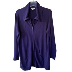 Susan Graver Purple Size 1X Full zip mock neck long cardigan